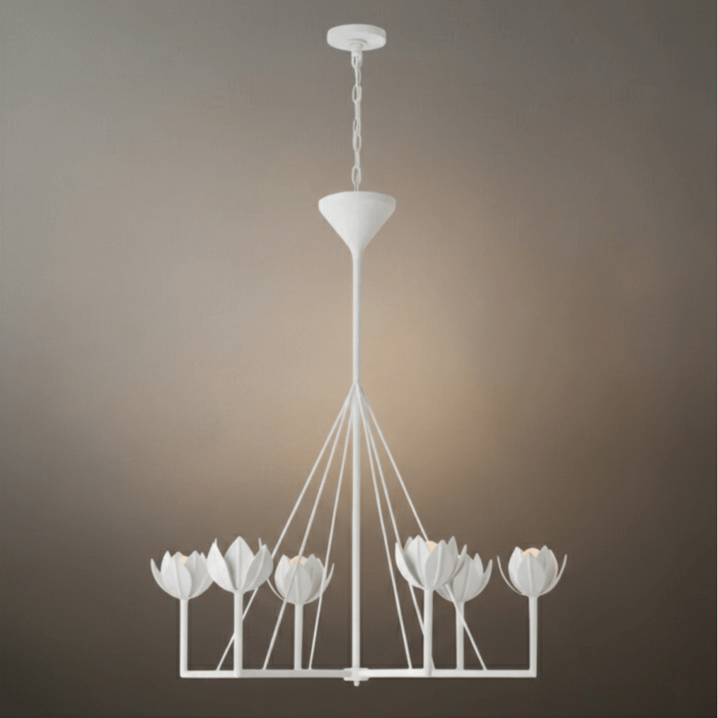 Modern Lotus Chandelier — Curved Petal Shades & Brass Frame
